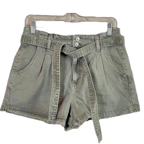(A5) American Eagle Green Mom Paperbag Shorts Tied Waist Stretch, Size 2, NWT - Picture 3 of 6